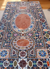 Black Marble Dining Table – Semi-Precious Stone Marquetry Floral Art – Handmade Hallway & Home Decor Furniture Unique Handicrafts IND