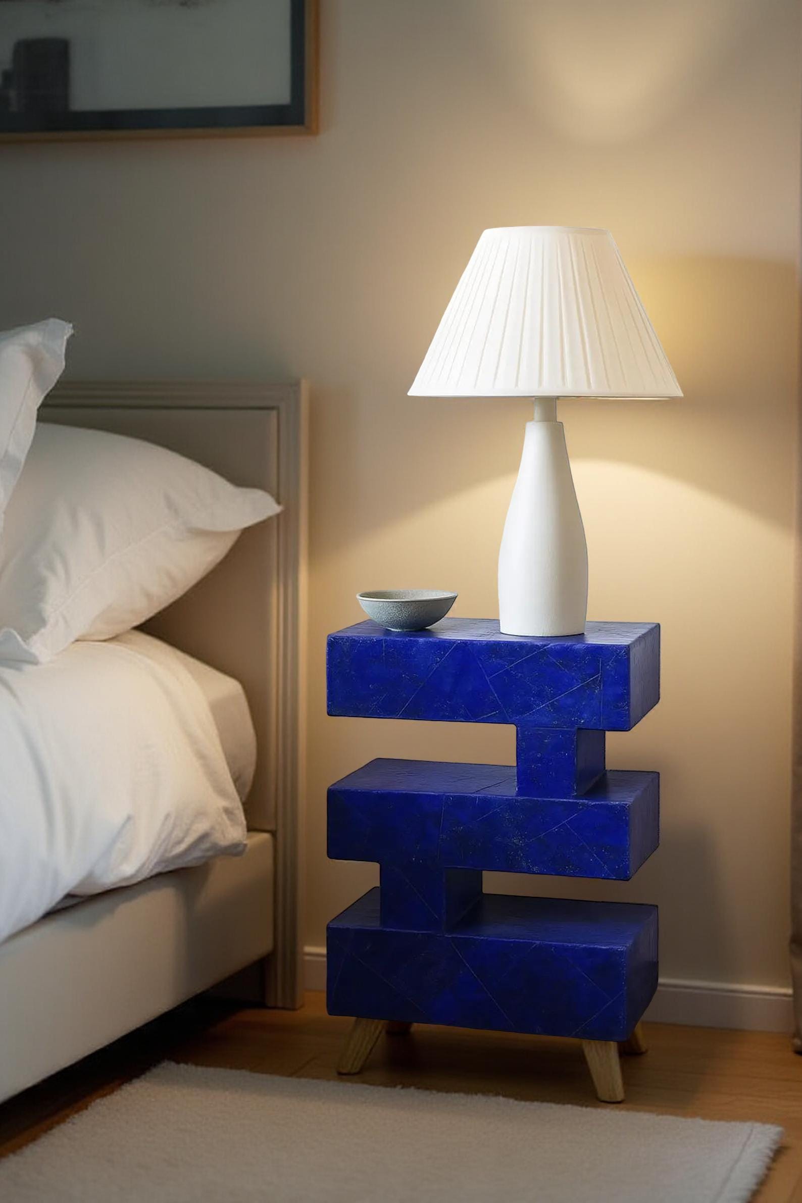 Elegant Blue Lapis Bedside Table & End Table – Lapis Coffee Table, Corner Table – Lapis Stone Plinth, Handmade Custom Size Table For Home Unique Handicrafts IND