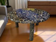 Elegant Black Agate Coffee Table Round with Stand | Mid Century Modern Handmade Stone Table | Luxury Gemstone Furniture for Home Decor Unique Handicrafts IND