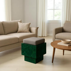 Natural Green Stone Marble Stool – Natural Handmade Accent Cube with Cushion | Luxury Minimalist Décor Unique Handicrafts IND