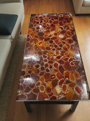 Orange Onyx Center Table – Custom Marble Coffee Table – Natural Stone Handmade Home Decor Accent Table Unique Handicrafts IND