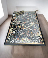 Handmade Black Marble Stone Sofa, Center, Meeting, Dining Table tops Inlay Pietradura Floral Birds Design Mid Century Modern Furniture Unique Handicrafts IND
