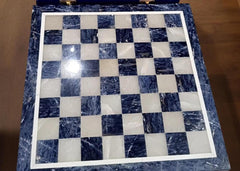 Sodalite Handmade Chess Set with Stone Chess Pieces – Gemstone Chess Board Collectible Gift for Him Her Home Decor Unique Handicrafts IND