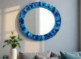 Blue Agate & Lapis Wall Mirror for Home Decor, Gemstone Inlay Mirror, Handmade Luxury Wall Art, Crystal Mirror for Living Room or Entryway Unique Handicrafts IND