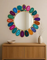 Luxury Mixed Agate Wall Mirror – Artistic Elegance for Home & Hotel Interiors Unique Handicrafts IND