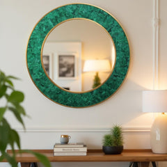 Green Malachite Wall Mirror – Large Round Handmade Luxury Inlay Mirror Unique Handicrafts IND