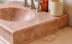 Rose Quartz Bathroom Countertop Sink – Hand‑Carved Pink Crystal Vessel Bowl for Luxury Decor Unique Handicrafts IND