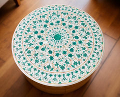 Luxury White Marble Center Table with Malachite Floral Inlay – Handmade Home Furniture Unique Handicrafts IND