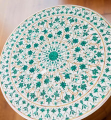 Luxury White Marble Center Table with Malachite Floral Inlay – Handmade Home Furniture Unique Handicrafts IND
