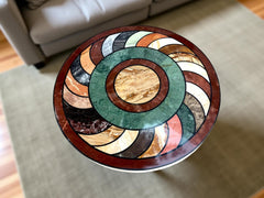 Handmade Round Marble Coffee Table – Semi-Precious Italian Mosaic Inlay – Home & Garden Furniture Decor Unique Handicrafts IND