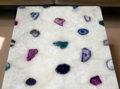 Quartzite & Blue Agate Stone Coffee Table – Custom Sizes – Semi-Transparent Natural Stone Handmade Countertop Slabs Unique Handicrafts IND