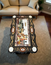 Handcrafted Black Marble Coffee Table – Semi-Precious Italian Village Art – Home Interior Unique Handicrafts IND