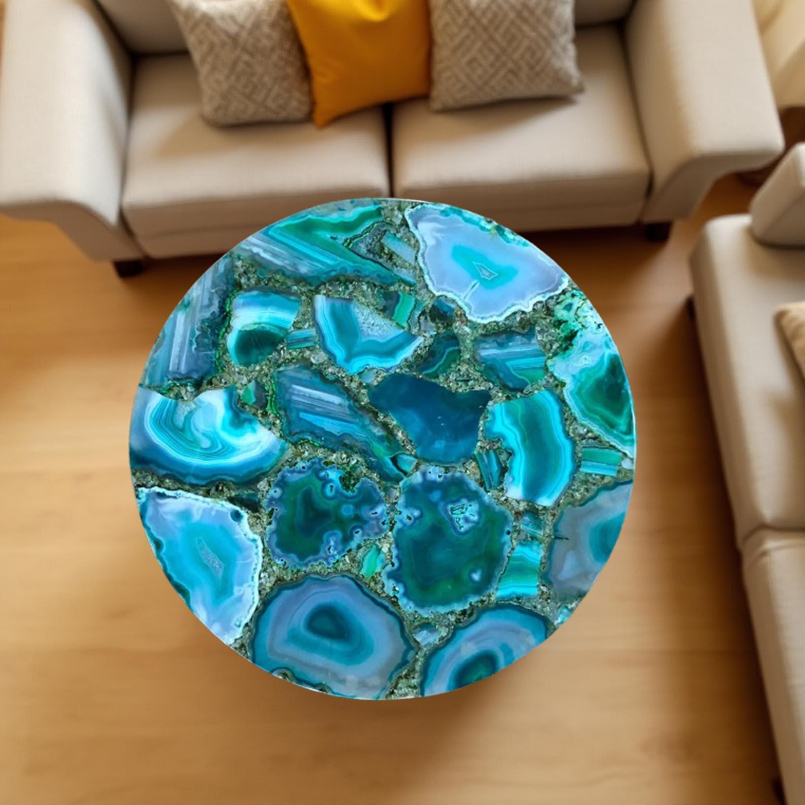 Handcrafted Natural Blue Agate Stone Coffee Table | Home & Office Interior Luxury Furniture Unique Handicrafts IND