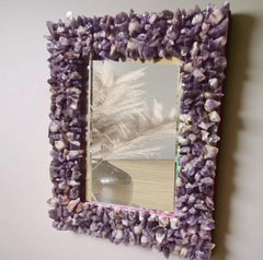Decorative Purple Amethyst Wall Hanging Mirror | Bohemian Living Room Home Decor Unique Handicrafts IND