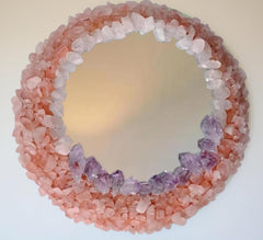 Buy Rose Quartz Gemstone Wall Mirror | Handmade Crystal Mirror for Living Room or Bedroom Unique Handicrafts IND