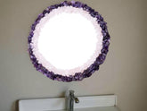 Amethyst & White Quartz Crystal Wall Mirror – Purple Gemstone Hanging Accent – Decorative Glass Wall Decor for Home or Office Unique Handicrafts IND