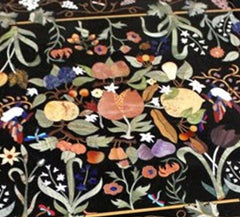 Black Marble Coffee Table Top – Semi Precious Inlay Fruits & Floral Pietradura Art – Handmade Luxury Home Décor Furniture Unique Handicrafts IND