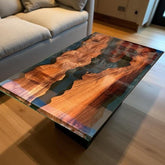 Handmade Clear Smoky Epoxy Resin Table – Rustic Wooden Furniture for Home Decor – Unique River Table Accent Piece Unique Handicrafts IND