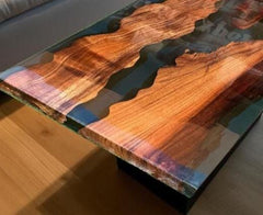 Handmade Clear Smoky Epoxy Resin Table – Rustic Wooden Furniture for Home Decor – Unique River Table Accent Piece Unique Handicrafts IND