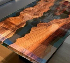Handmade Clear Smoky Epoxy Resin Table – Rustic Wooden Furniture for Home Decor – Unique River Table Accent Piece Unique Handicrafts IND