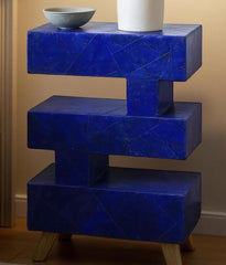 Elegant Blue Lapis Bedside Table & End Table – Lapis Coffee Table, Corner Table – Lapis Stone Plinth, Handmade Custom Size Table For Home Unique Handicrafts IND