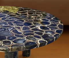 Elegant Black Agate Coffee Table Round with Stand | Mid Century Modern Handmade Stone Table | Luxury Gemstone Furniture for Home Decor Unique Handicrafts IND