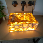 Rectangle Natural Agate Wash Basin Vessel Sink | Healing Crystal Bathroom Vanity Top | Modern Luxury Kitchen Countertop Stone Sink Unique Handicrafts IND