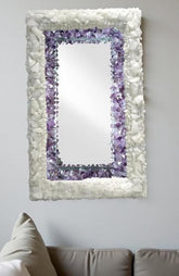 White Quartz & Amethyst Stone Wall Hanging Mirror | Handmade Gemstone Mirror for Home Decor | Luxury Crystal Wall Art for Interior Design Unique Handicrafts IND