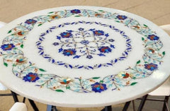 Buy White Marble Pietra Dura Inlay Table – Lapis Lazuli Semi Precious Floral Art | Home Interior Decor Unique Handicrafts IND