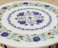 Buy White Marble Pietra Dura Inlay Table – Lapis Lazuli Semi Precious Floral Art | Home Interior Decor Unique Handicrafts IND