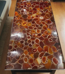 Orange Onyx Center Table – Custom Marble Coffee Table – Natural Stone Handmade Home Decor Accent Table Unique Handicrafts IND