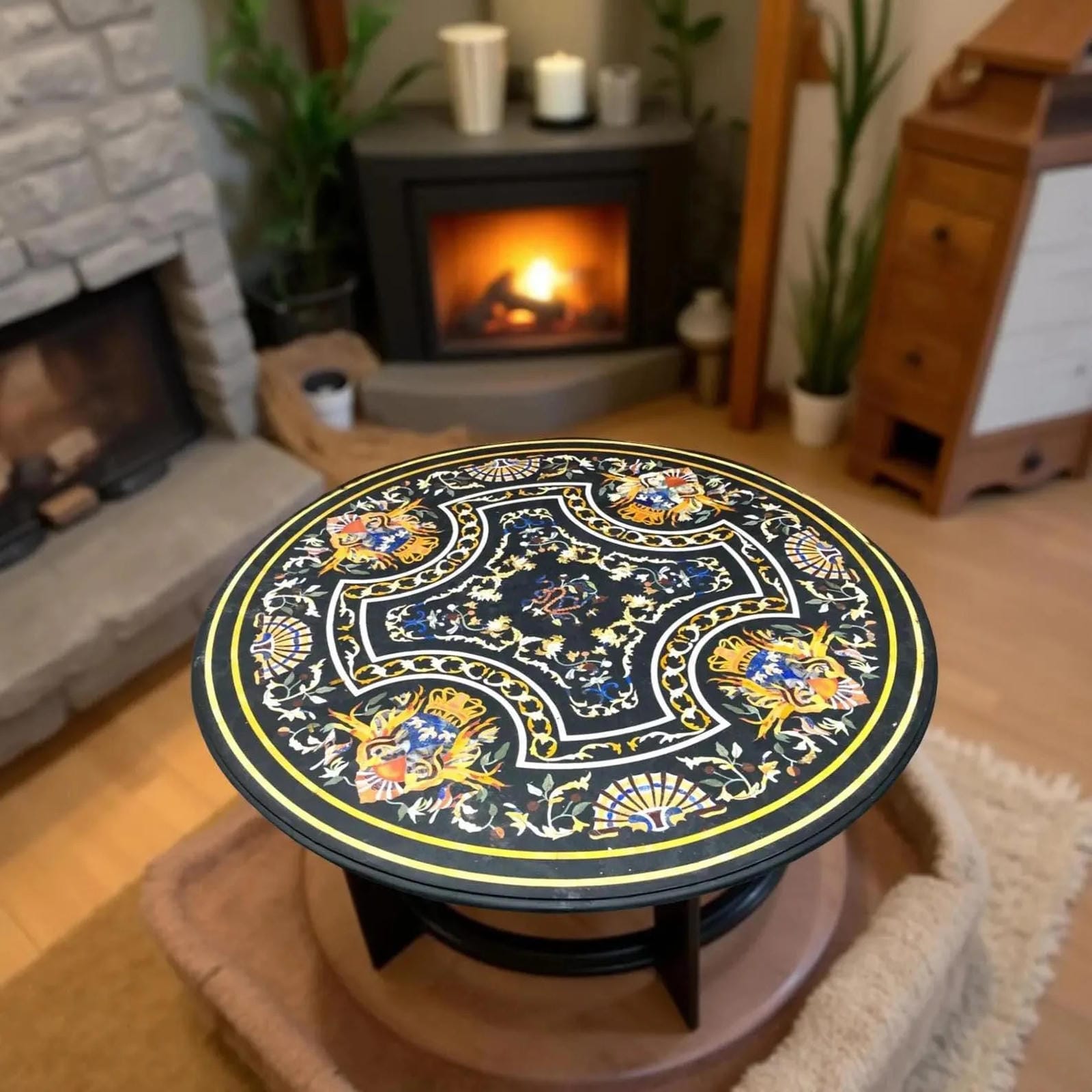 Black Marble Coffee Table | Contemporary Marble Furniture | Polished Stone Surface Modern Decor Unique Handicrafts IND