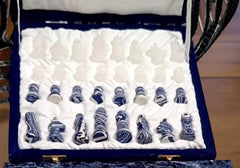 Sodalite Handmade Chess Set with Stone Chess Pieces – Gemstone Chess Board Collectible Gift for Him Her Home Decor Unique Handicrafts IND