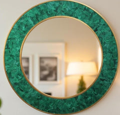 Green Malachite Wall Mirror – Large Round Handmade Luxury Inlay Mirror Unique Handicrafts IND