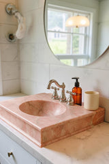 Rose Quartz Bathroom Countertop Sink – Hand‑Carved Pink Crystal Vessel Bowl for Luxury Decor Unique Handicrafts IND