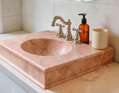 Rose Quartz Bathroom Countertop Sink – Hand‑Carved Pink Crystal Vessel Bowl for Luxury Decor Unique Handicrafts IND