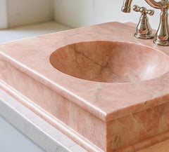 Rose Quartz Bathroom Countertop Sink – Hand‑Carved Pink Crystal Vessel Bowl for Luxury Decor Unique Handicrafts IND