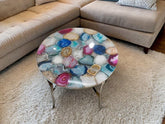 Handmade Agate Tabletop | Coffee, Center, Side, or Dining Table | Natural Stone with Wooden Stand | Unique Home Decor Furniture Unique Handicrafts IND