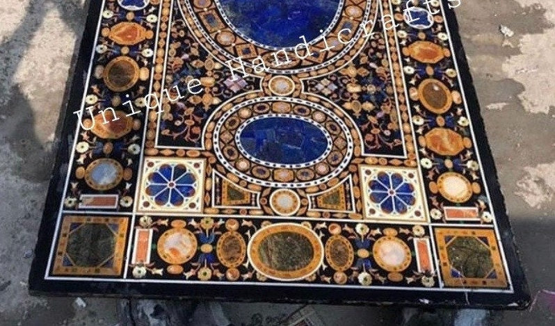 6'x3' Dining Table Top Marquetry Inlay Semi Precious Stones Handmade Pietra Dura Art Home And Living room Decor Unique Handicrafts IND