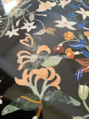 Black Marble Table With Semi precious Inlay Stone Birds Floral Art / Kitchen Dining Center Table Top / Inlay Beautiful Art Interior Decor Unique Handicrafts IND