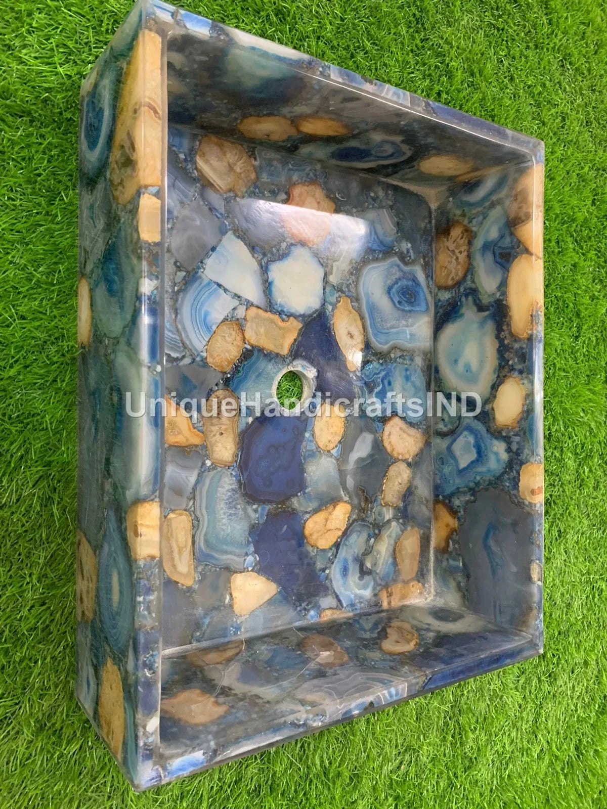 Blue Agate Wash basin Sink Natural Agate Stone Handmade /stone basin /Kitchen & bathroom Accessories/bathroom Decor/ Blue and Tan Agate Mix Unique Handicrafts IND