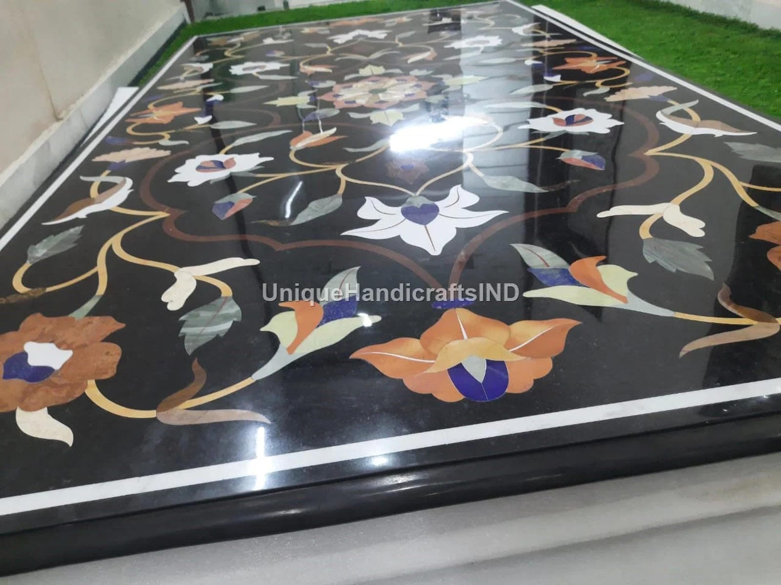 Handmade Marble Table top ,Black Marble Handmade Inlay Stone  Dining Table Top Handmade Multi Inlay Stone Marquetry Floral  Décor Furniture Unique Handicrafts IND