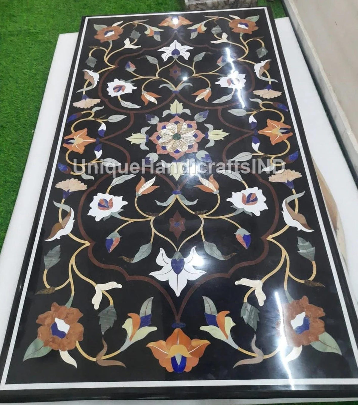 Handmade Marble Table top ,Black Marble Handmade Inlay Stone  Dining Table Top Handmade Multi Inlay Stone Marquetry Floral  Décor Furniture Unique Handicrafts IND