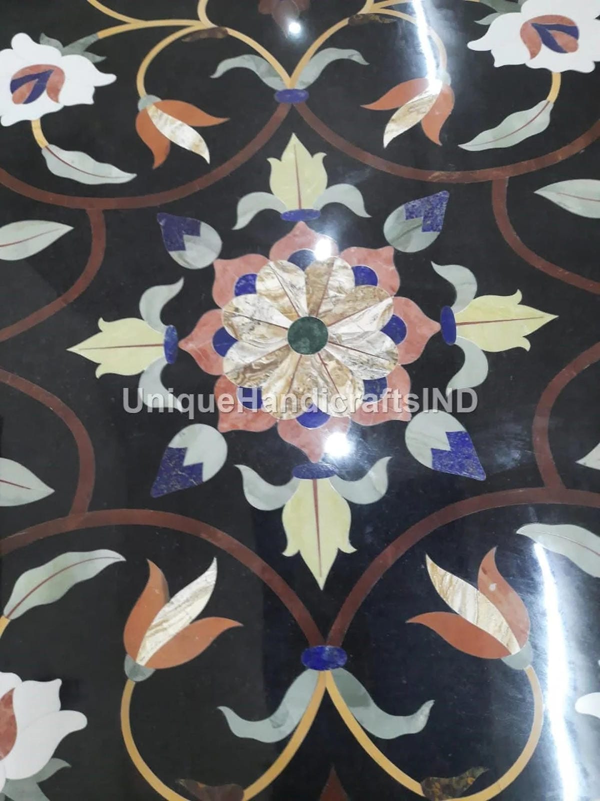 Handmade Marble Table top ,Black Marble Handmade Inlay Stone  Dining Table Top Handmade Multi Inlay Stone Marquetry Floral  Décor Furniture Unique Handicrafts IND