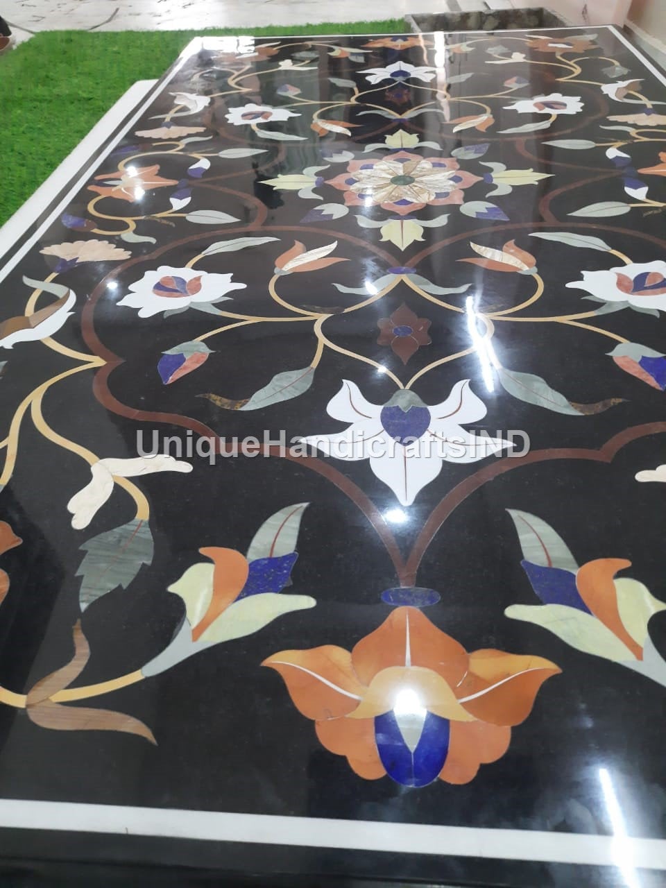 Handmade Marble Table top ,Black Marble Handmade Inlay Stone  Dining Table Top Handmade Multi Inlay Stone Marquetry Floral  Décor Furniture Unique Handicrafts IND