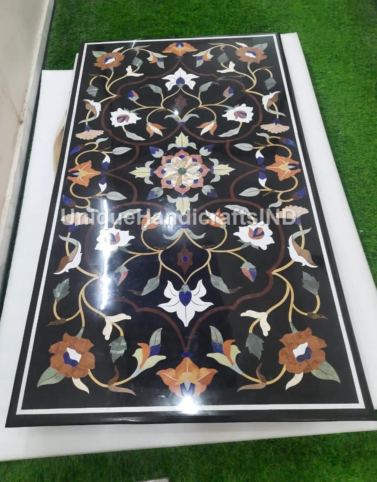 Handmade Marble Table top ,Black Marble Handmade Inlay Stone  Dining Table Top Handmade Multi Inlay Stone Marquetry Floral  Décor Furniture Unique Handicrafts IND