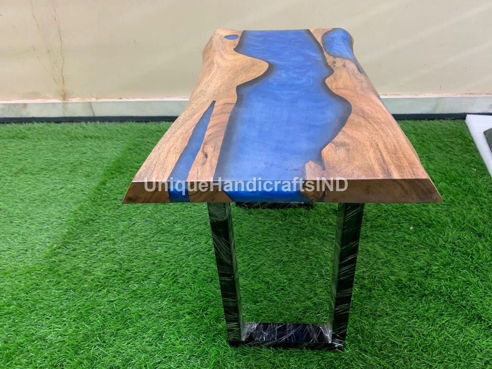 Entryway Console Table Blue Epoxy Resin Arts , Narrow Console Table, Modern Entryway Console Table, Sofa Table, tapered legs, Custom Table Unique Handicrafts IND