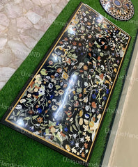 Handmade Black Marble Stone Sofa Center Meeting Dining tops Table Inlaid Marquetry Floral Birds Design Outdoor Decor Unique Handicrafts IND