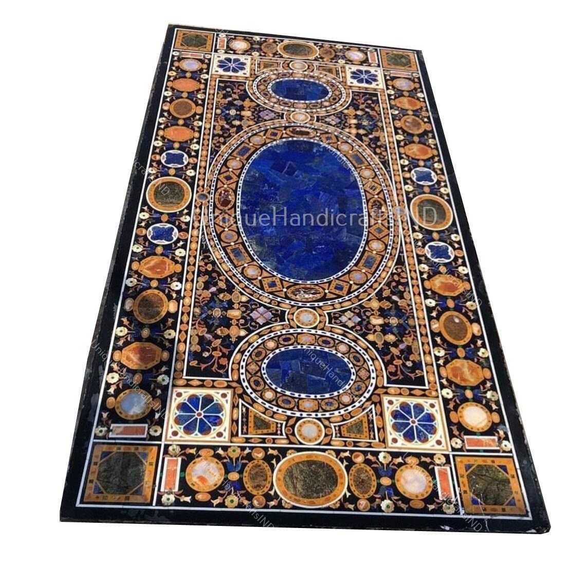 6'x3' Dining Table Top Marquetry Inlay Semi Precious Stones Handmade Pietra Dura Art Home And Living room Decor Unique Handicrafts IND