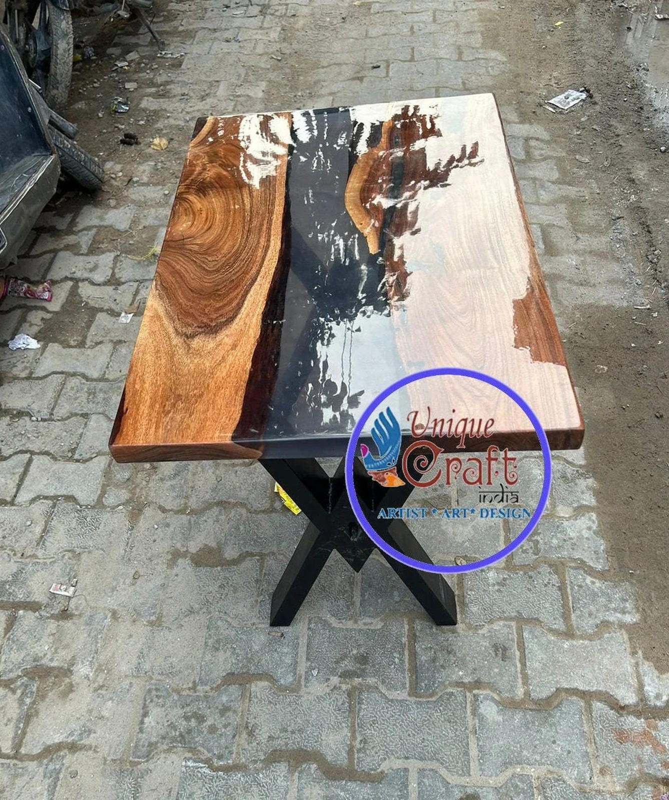 Epoxy River Table With Clear Resin Live Edge /Coffee/ Dining Table, Custom Handmade Furniture Unique Handicrafts IND